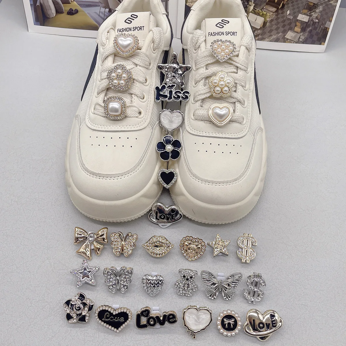 6PCS Butterfly Dollar Shoelaces Charms Accessories Star Bowknot Shoe Laces Buckles DIY Decoration Flower Heart Shaped Shoe Clips