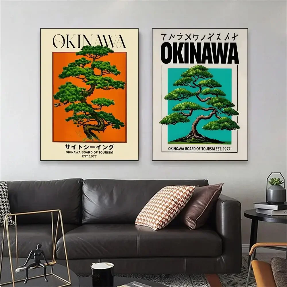 Okinawa Travel Iconic Trees Poster Stickers HD Painting Self-Adhesive Art Bedroom Living Room Home Decor Modern Wall Decals Gift