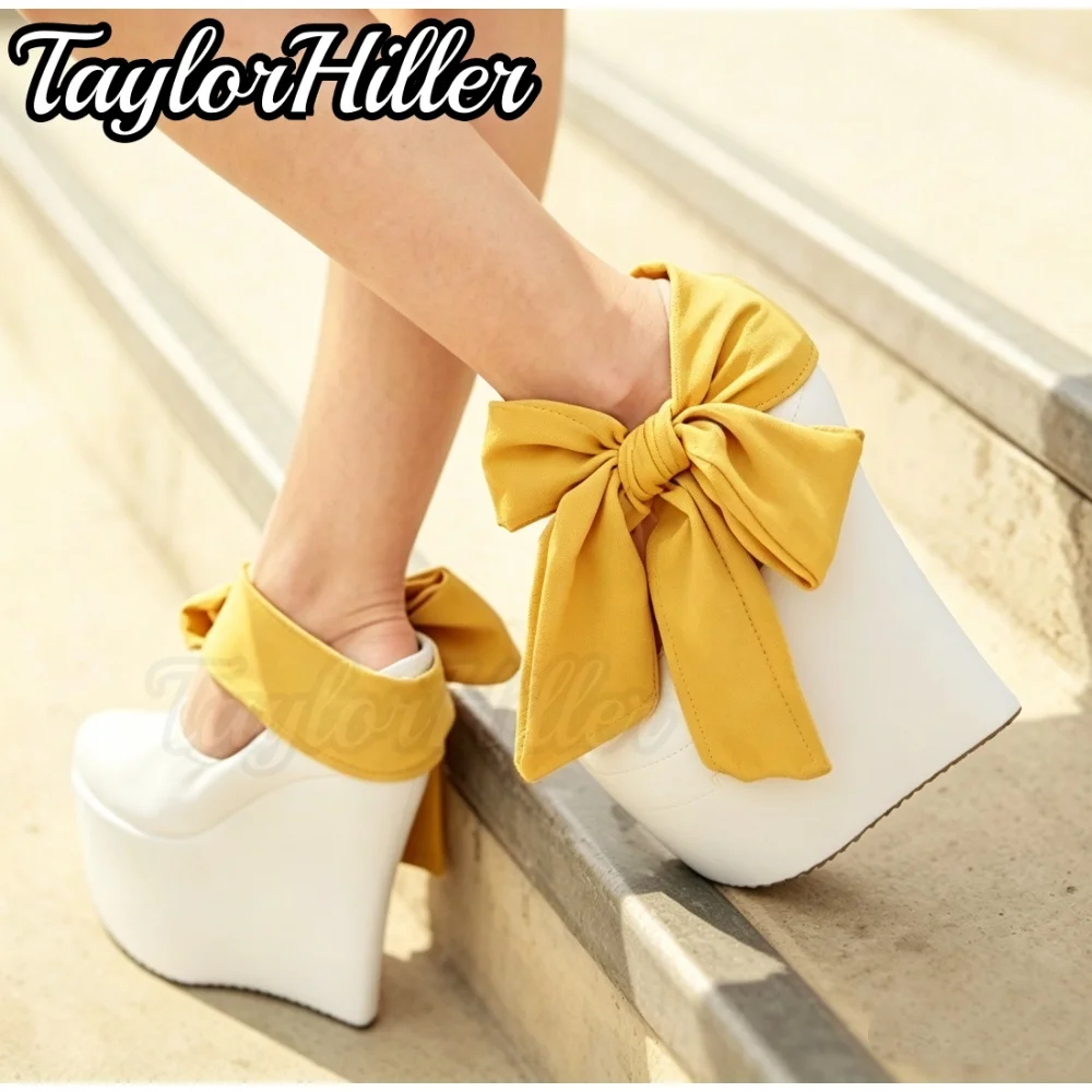 Solid Purple Butterfly-knot Wedges Sandals Satin High Heels Candy Color Women Spring Summer 2026 New Trend Shoes Red Sandalias view 3
