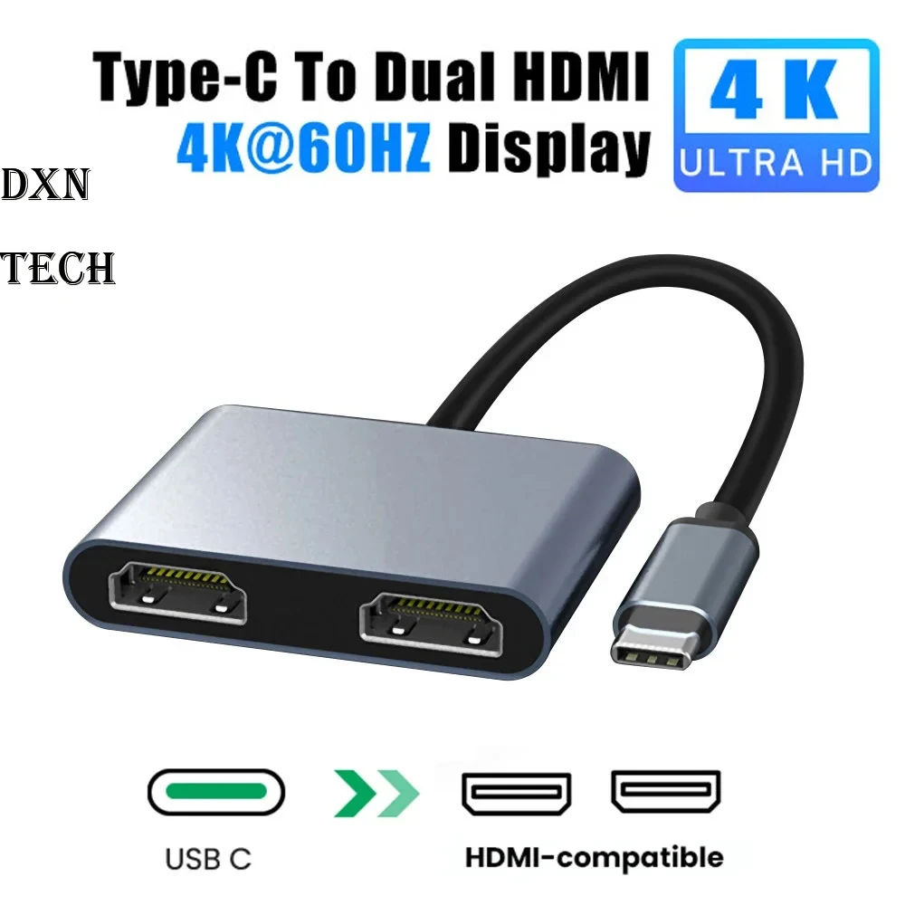 2 منفذ USB C Hub إلى مقسم HDMI مزدوج 4K 60HZ شاشة مزدوجة توسيع نوع C محطة إرساء لأجهزة الكمبيوتر المحمول Macbook والهاتف المحمول والكمبيوتر #1