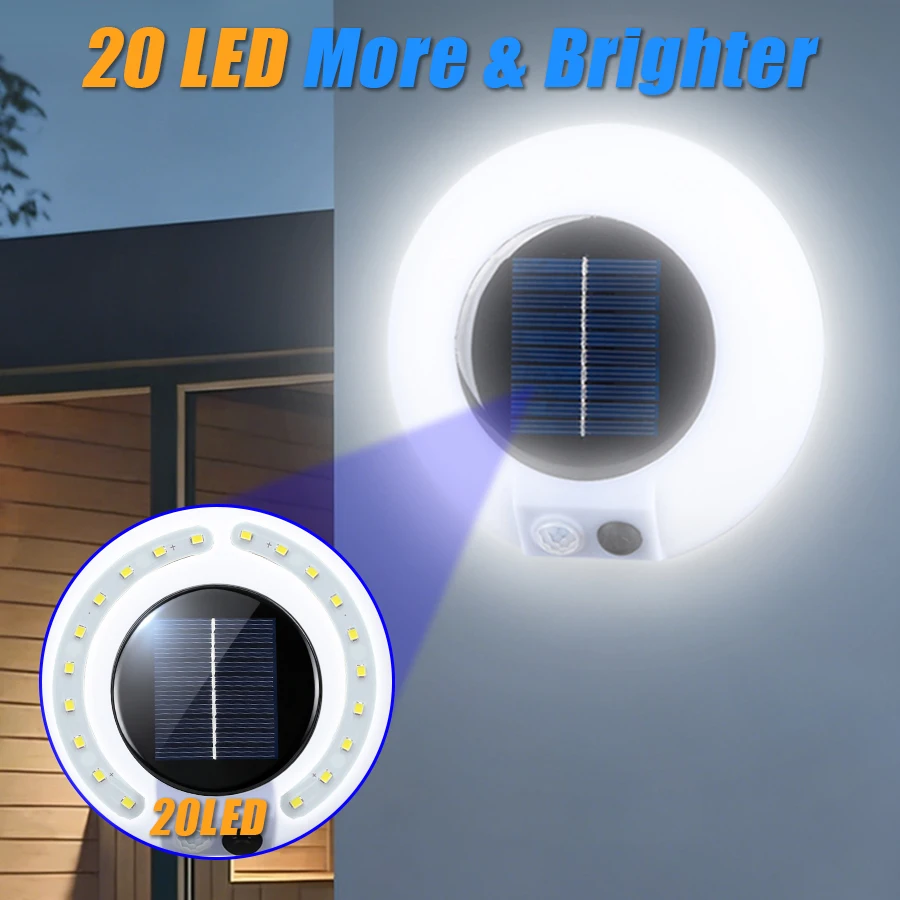 New 20LED Solar Lamp Outdoor Waterproof Human Body Sensor Wall Lamp Garden and Courtyard Decoration Wall Lamp Easy To Install