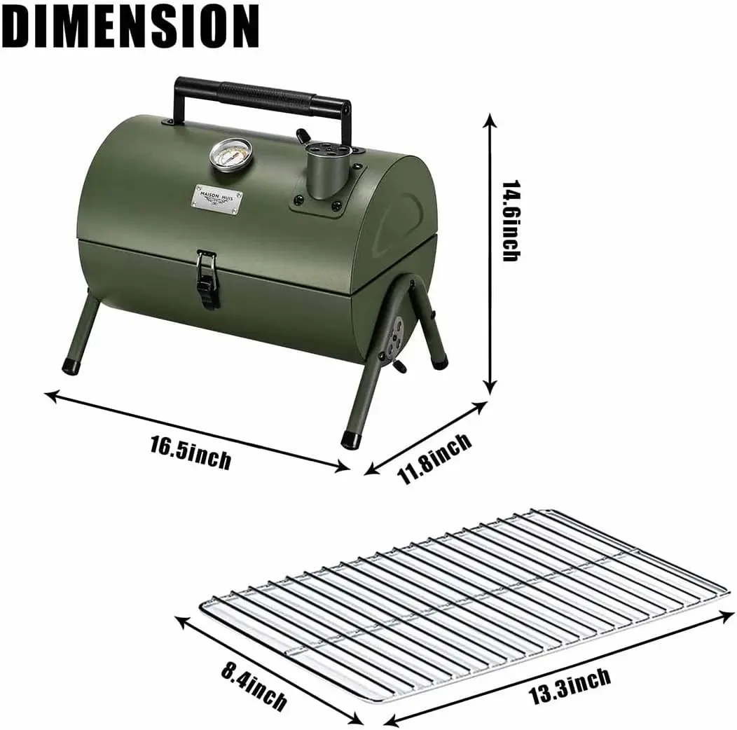 Adjustable Portable Charcoal Grill Multi-functional Metal Small BBQ Smoker for Outdoor Hiking Picnic(Green)