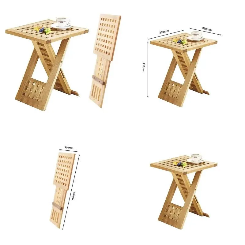Portable Folding Wooden Table Square Plaid Outdoor Patio Side Table for Family Camping Use