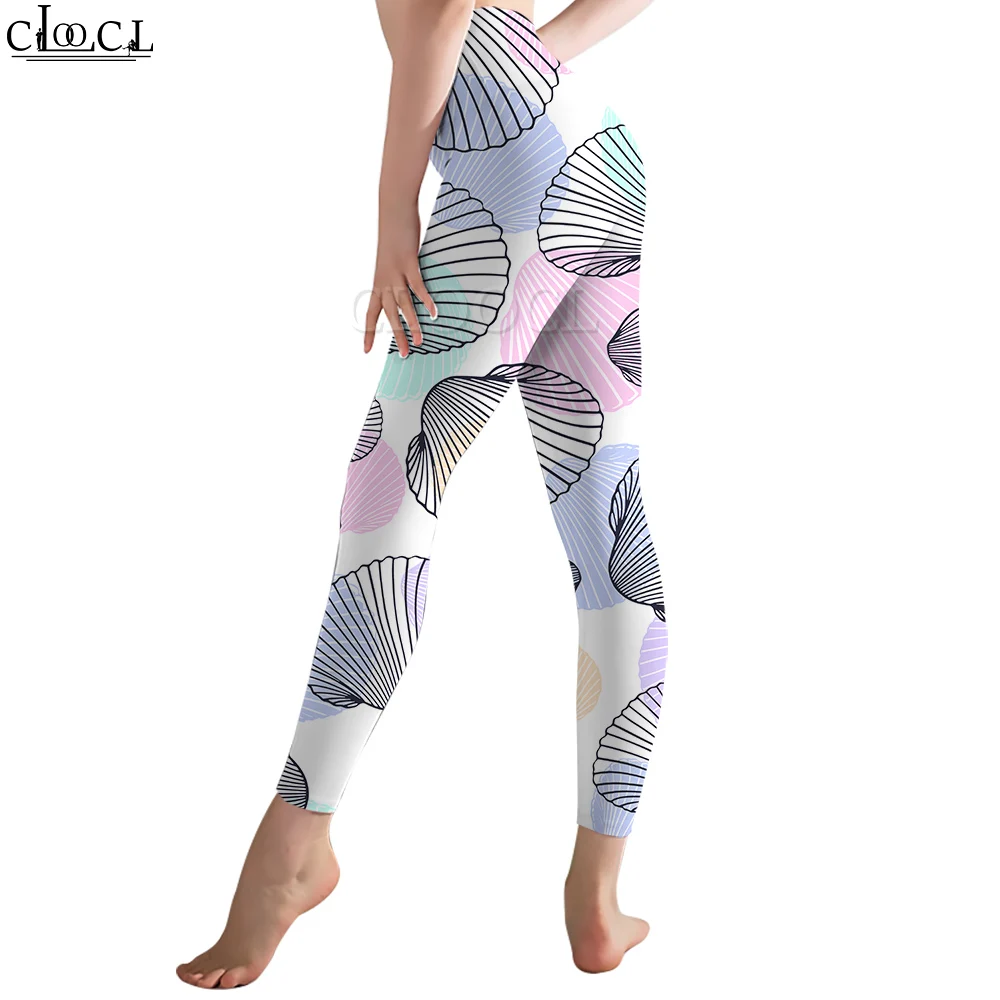 CLOOCL Legging Wanita Kasual Celana Panjang Jogging Push-Up Olahraga Legging Elastisitas Pinggang Tinggi Motif 3D Pola Kerang Warna-warni