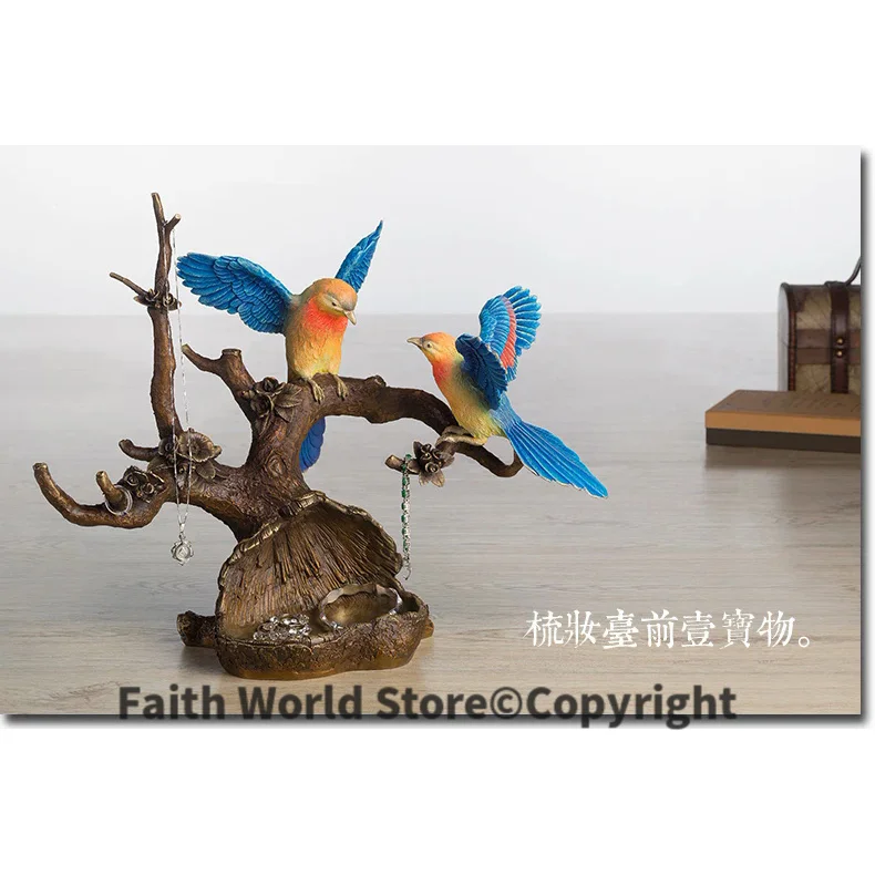 Unique TOP art -home office best Decoration 3D vivid Magpie bird plum blossom ART FENG SHUI bronze statue sculpture- 43 CM LARGE