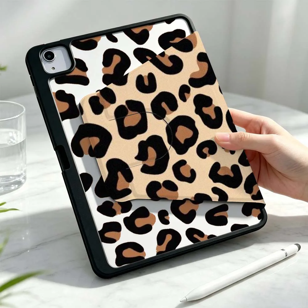 Cartoon Leopard Print For iPad Pro Air mini 6 5 4 12th M5 M4 M3 M2 A16 A17Pro 360° Rotation Stylus Storage Tablet Case
