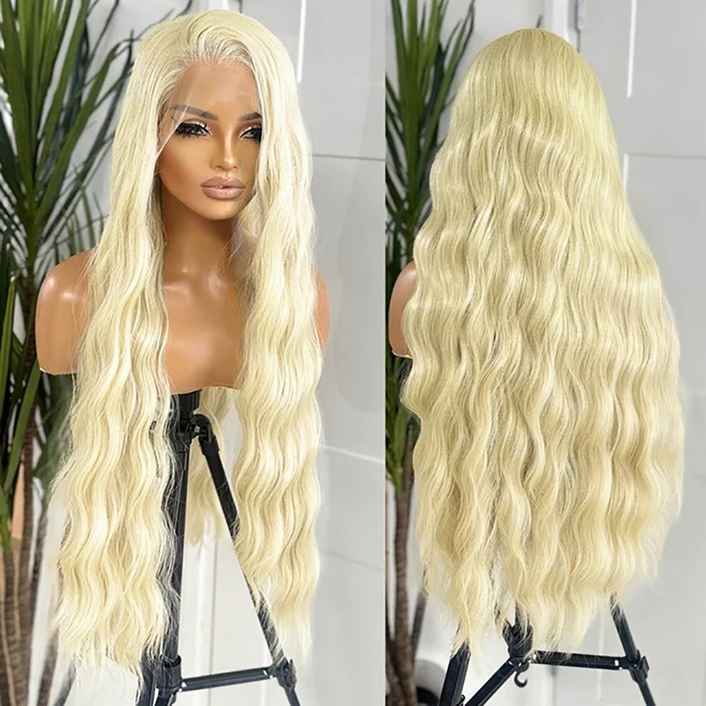 #613 Blonde Wig 13*4 Synthetic Wig Long Natural Wave Lace Wig Blonde Wave Hair Frontal Lace Wigs for Women Ready to Wear Cosplay