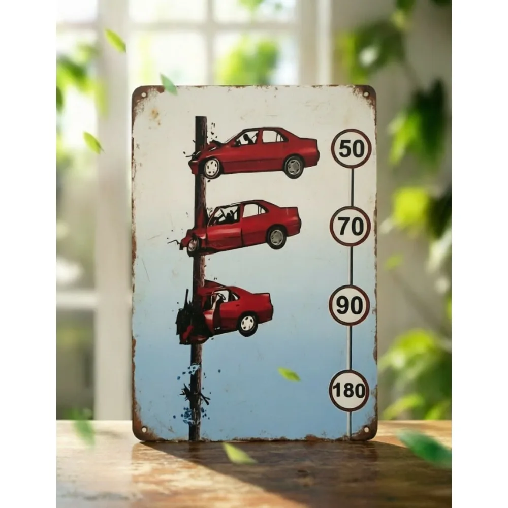 Retro fun metal signs, speed limit car accident themed wall decorations, creative warning signs, garage signs, road decorations