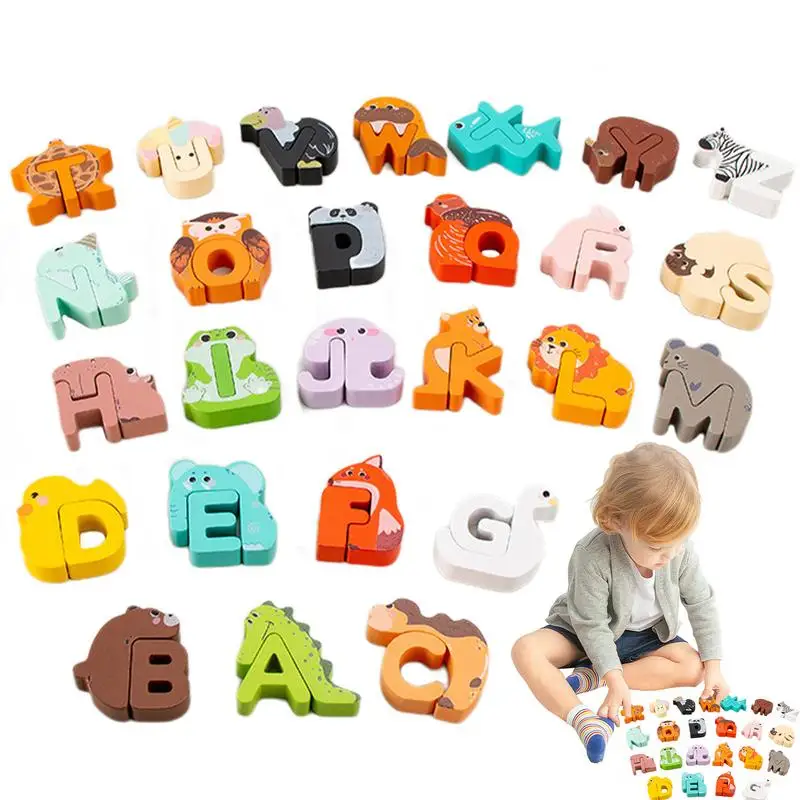 

Wooden Alphabet Puzzle Animal Matching Cartoon Wooden Puzzle Montessori Toys Children Early Educational Puzzle Toys For Kids