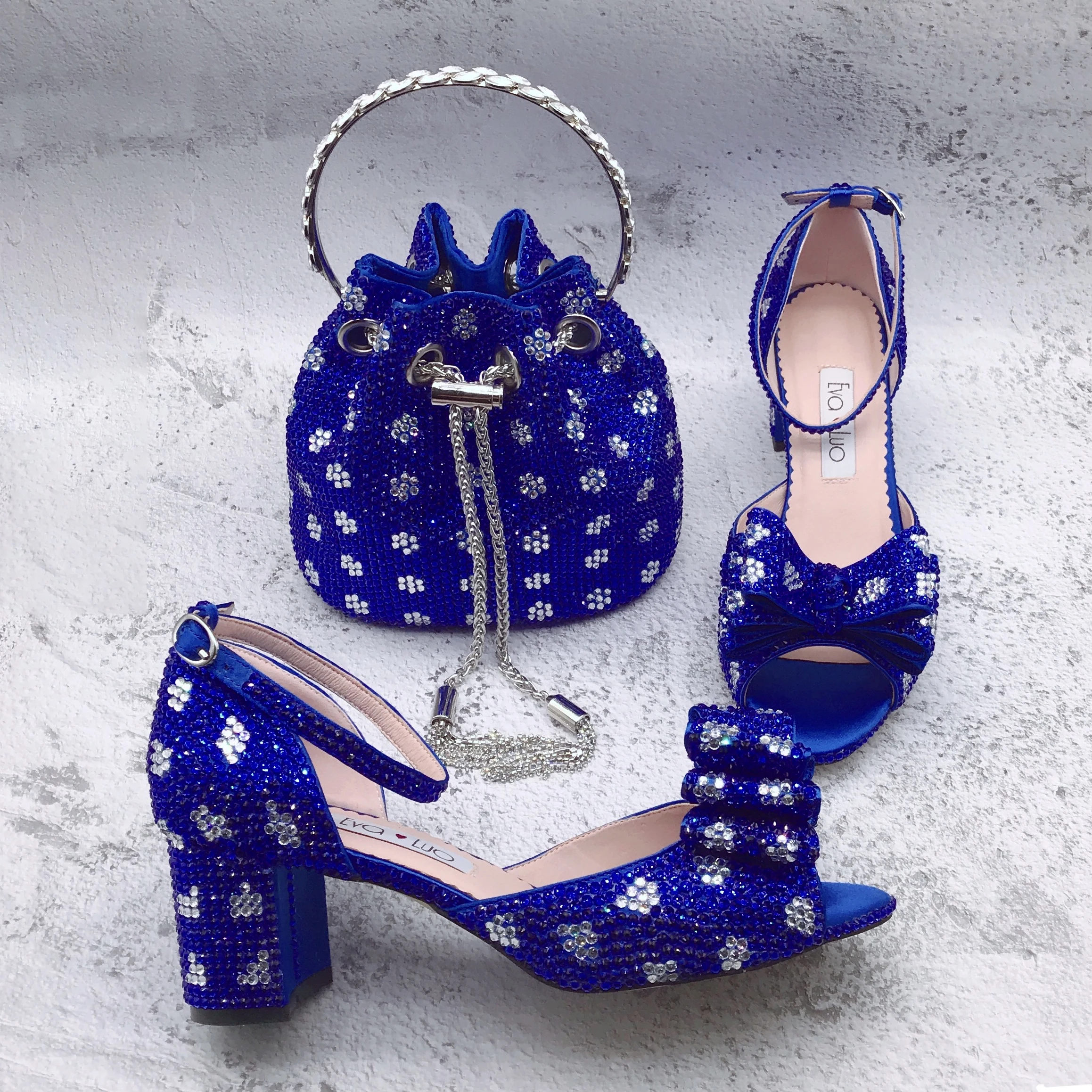 BS1660  Custom Handmade  Women Shoes Bridal Wedding Shoes Royal Blue Multicolor Stones Shoes With Matching Bag Set