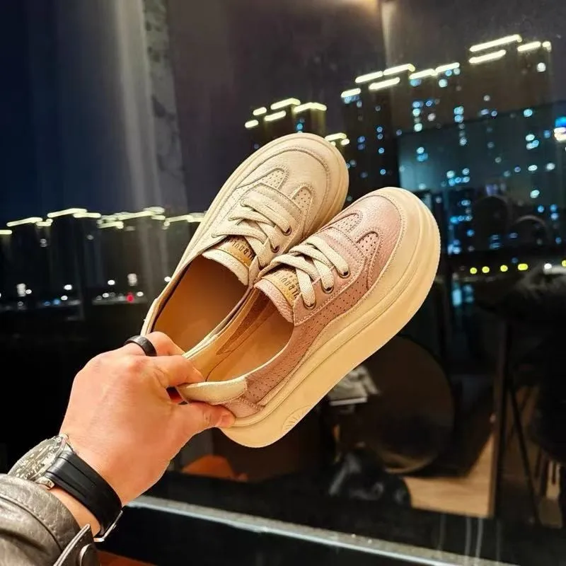 

Women's Genuine Leather Casual Shoes 2025 Spring and Summer New Versatile Thick-Soled Height-Increasing Breathable Sneakers