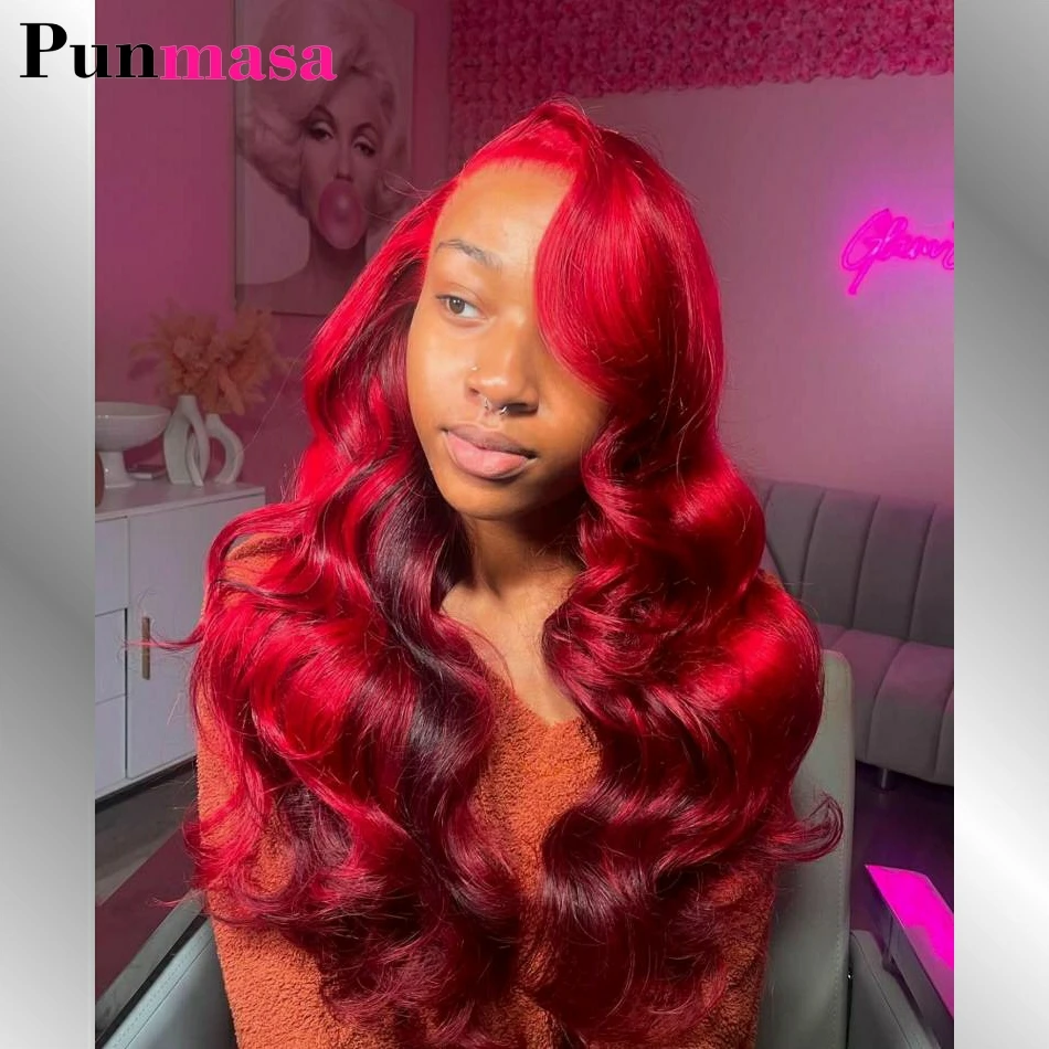 Burgundy Red Highlight Colored Body Wave 13x4 13x6 Lace Frontal Wigs Human Hair PrePlucked 5x5 Lace Closure Wigs For Black Women