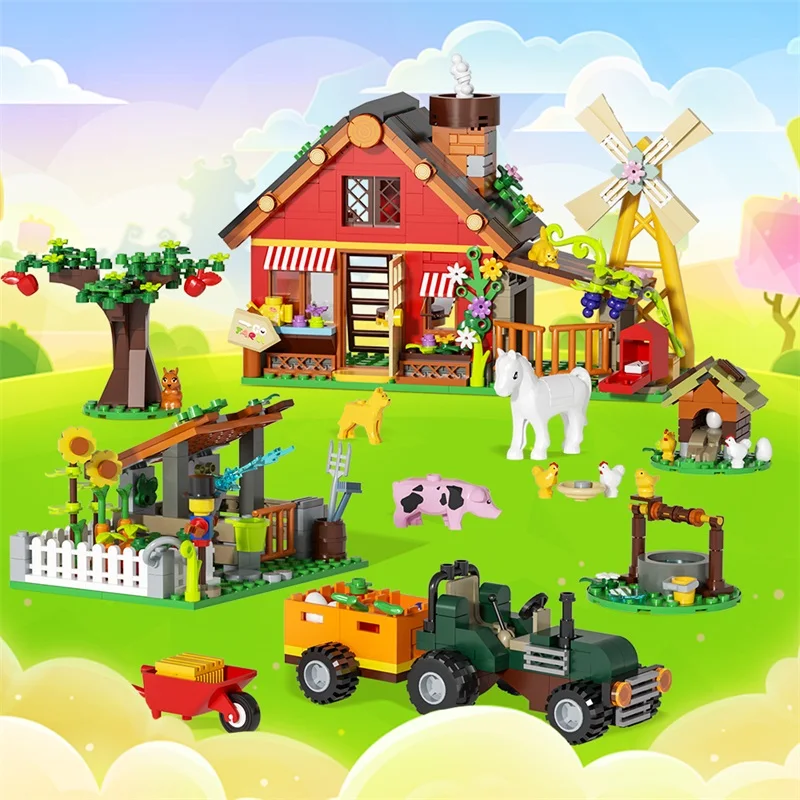 

MOC Creative Farm Series Building Block Set Ranch Yard Livestock Farm Vehicle Assembled Brick Toy DIY Educational Children Gifts