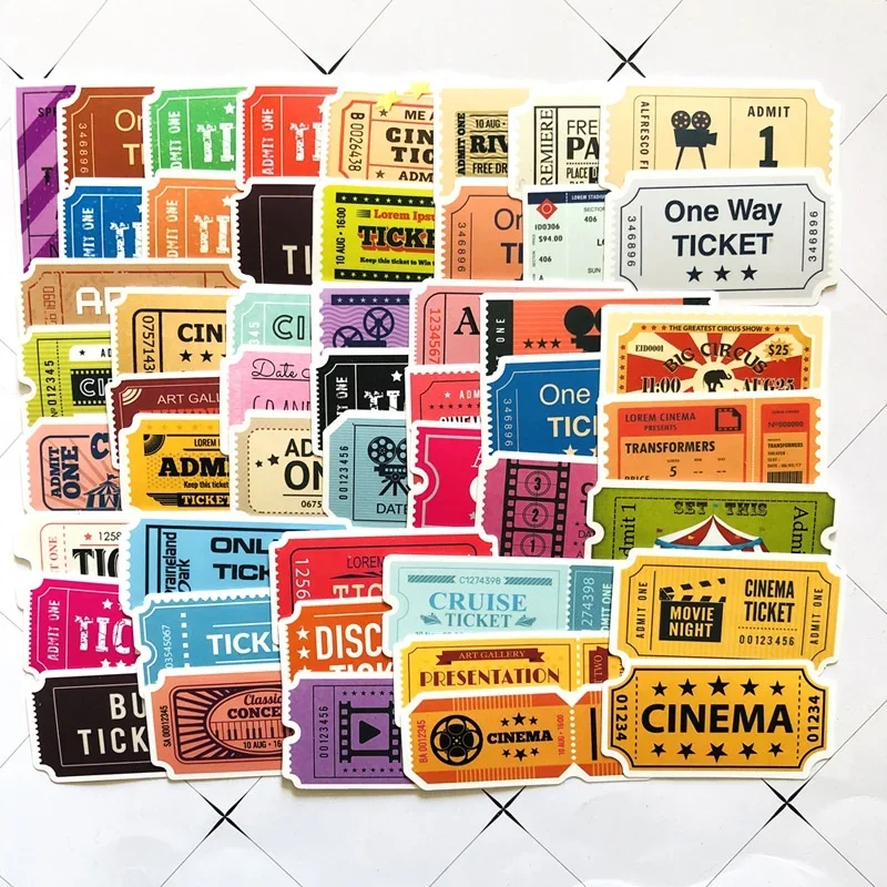 10/25/50pcs Retro Cinema Movie Tickets Stickers Boarding Pass Waterproof Graffiti Stickers Decal