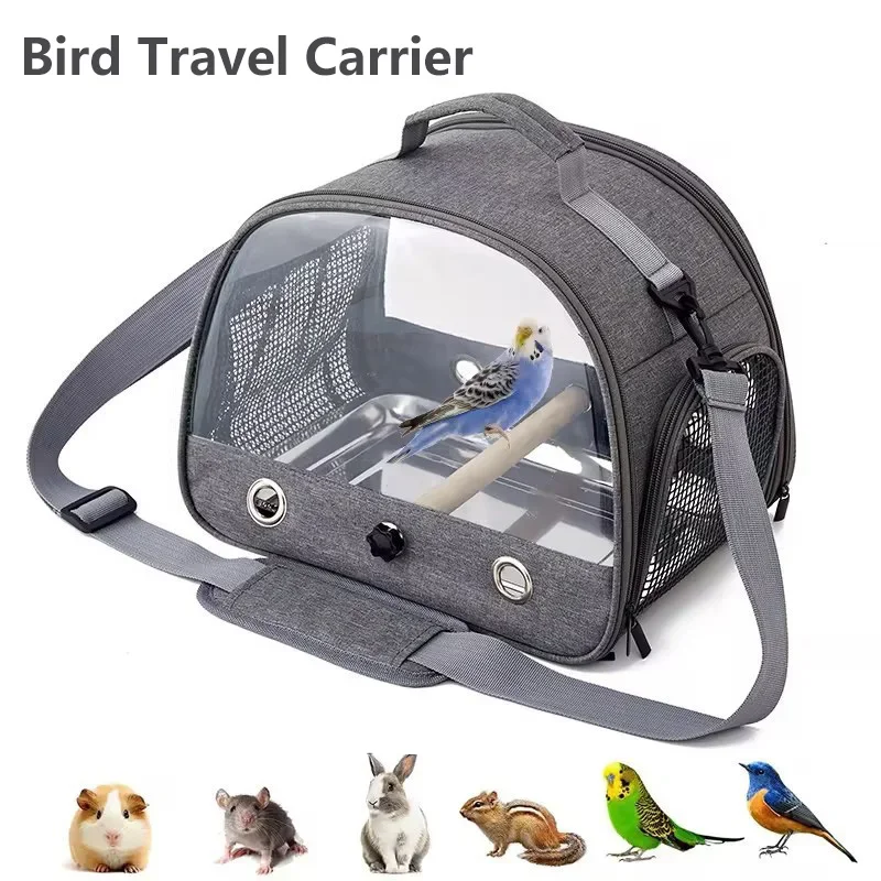 

1P Bird Travel Carrier Portable Transport Bird Cage With Stainless Steel Tray Small Pet Multi-functional Parrot Bird Bag Outdoor