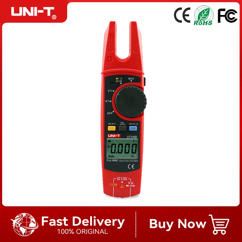 UNI-T Digital True RMS Fork Auto Multimeter UT256B 200A AC DC Current Clamp Meters NCV Tester Voltmeter Ohm Cap Auto Range More