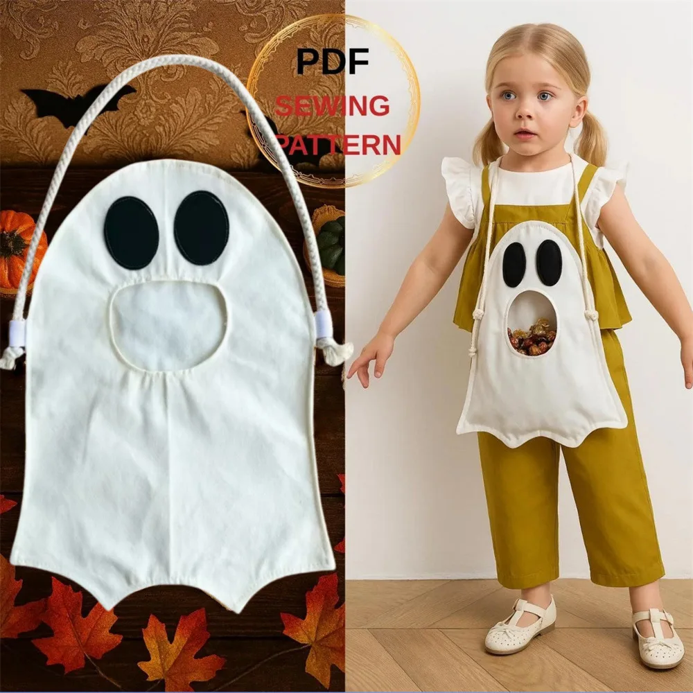Cute Ghost Halloween Trick Or Treat Bag For Kids Reusable Drawstring Candy Sack Toddler Boys Girls Halloween Party Favor Costume