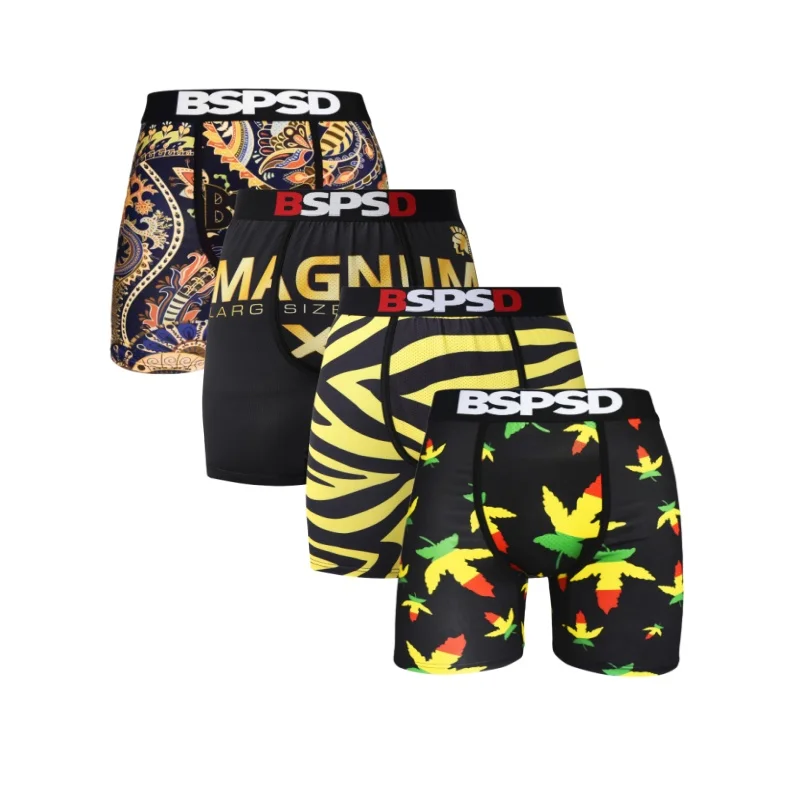 

4Pcs Sexy Men Underwear Boxers Breathable Print Man Swimming Underpants Plus Size S-XXL Mens Panties Trunks Men's Boxer Briefs