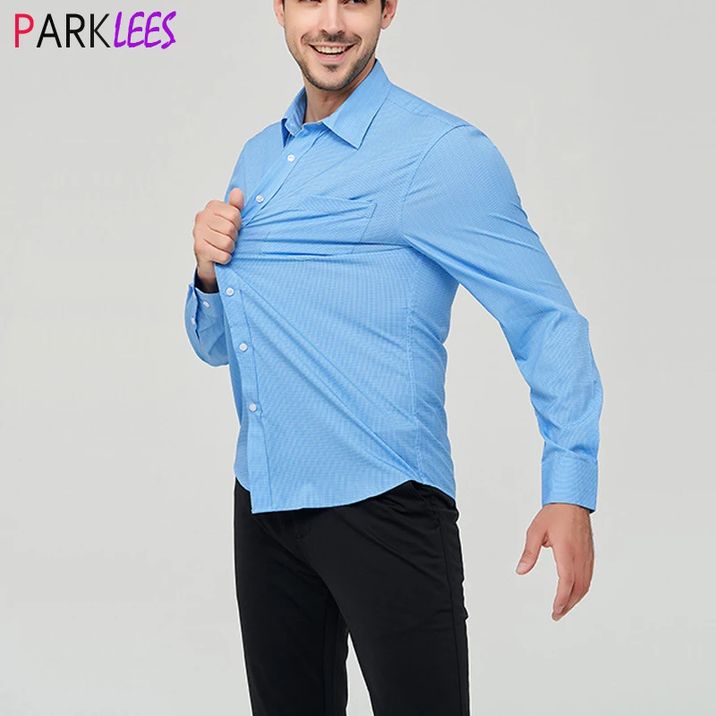 

Polka Dots Stretch Wrinkle Free Mens Dress Shirts 2024 Brand New Long Sleeve Slim Fit Button Down Shirt Business Formal Chemise