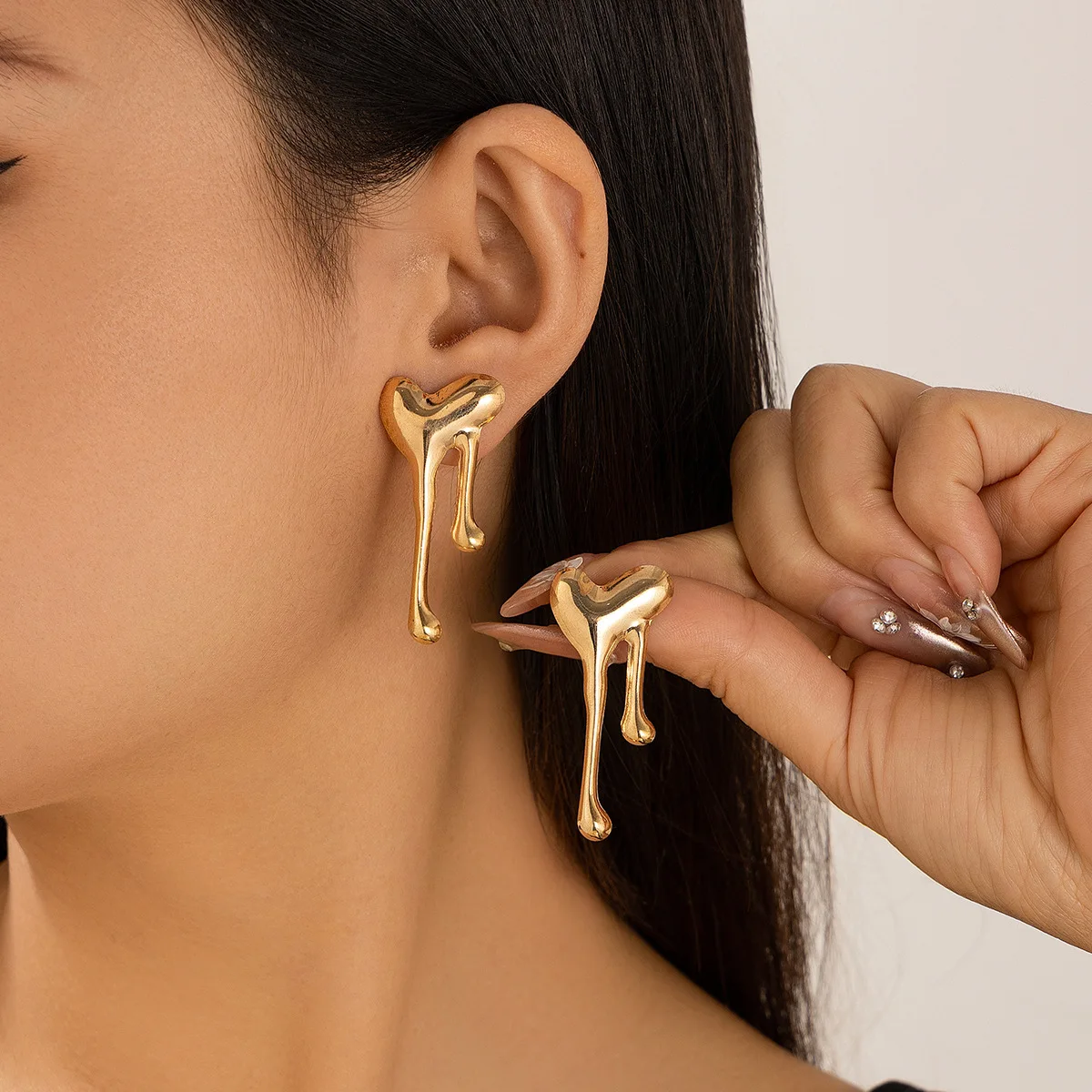 Liquid Lava Love Drop Earrings Irregular Geometric Folded Metal Abstract Art Ear Studs for Women