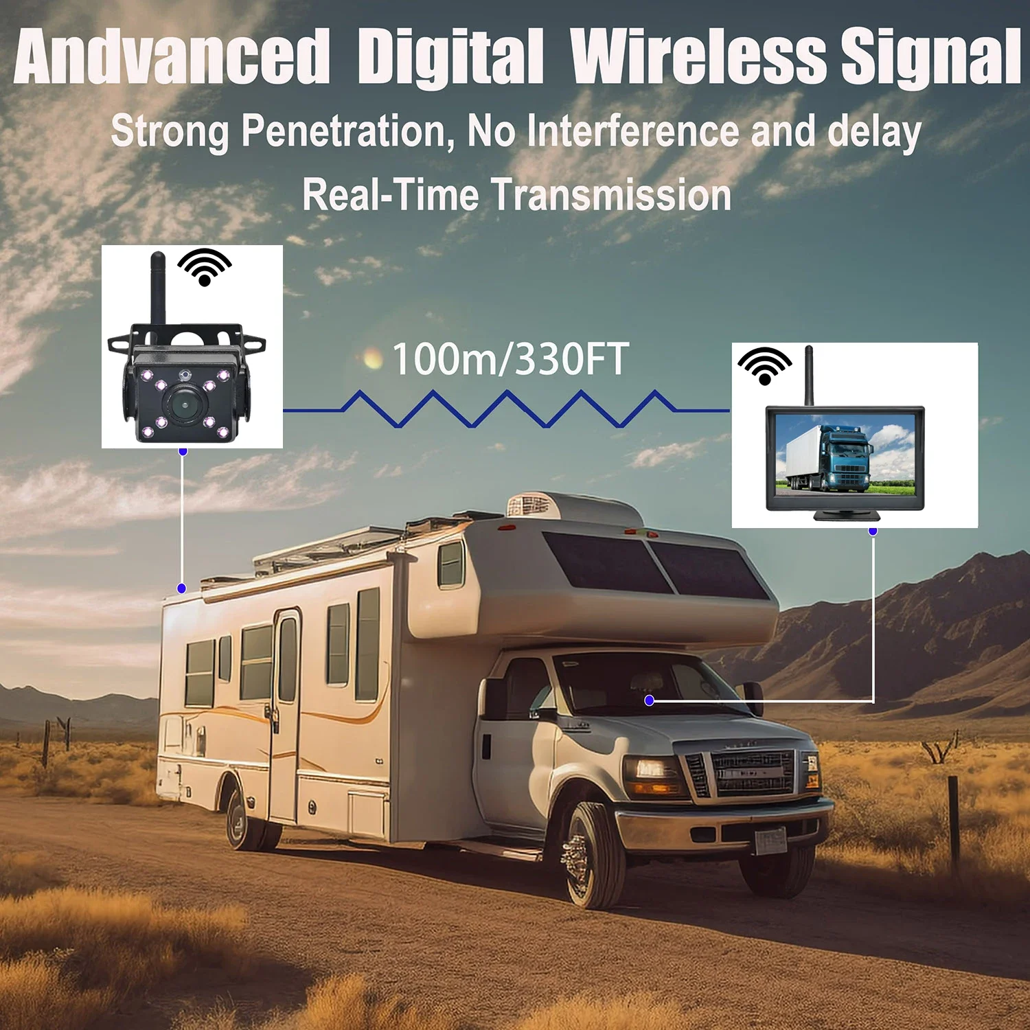 Vehicle 720P Wireless Backup Camera Kit System  5'' AHD IPS Monitor IP69K Wireless Rear View Revering Camera  For Truck Bus Car