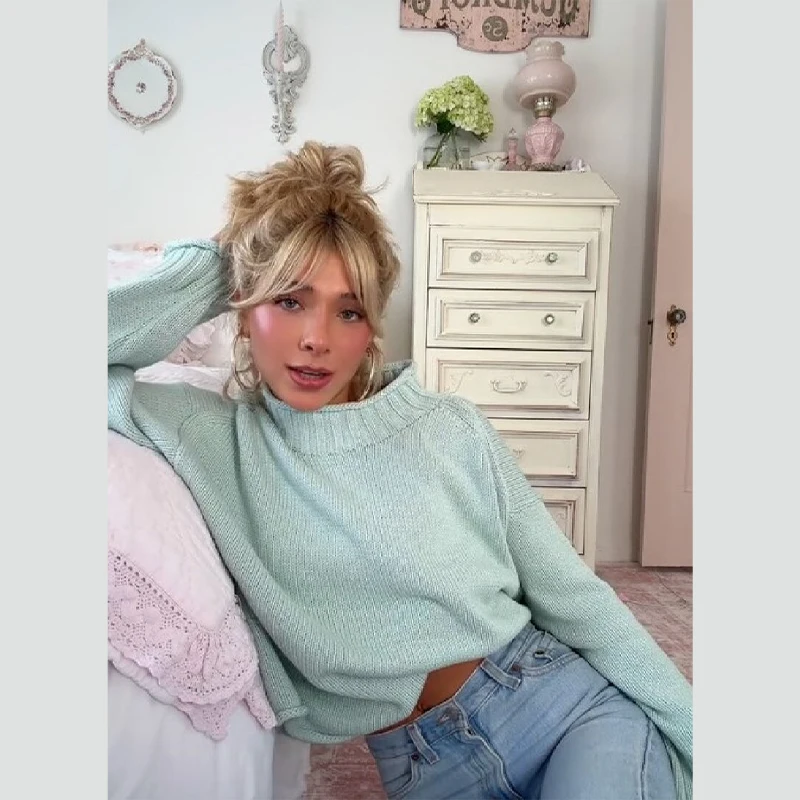 Women's Loose Sweater Rolled Neckline Pure Color Short Versatile Top Date Commuter Sweater 2025 Women's New Fashion Clothes