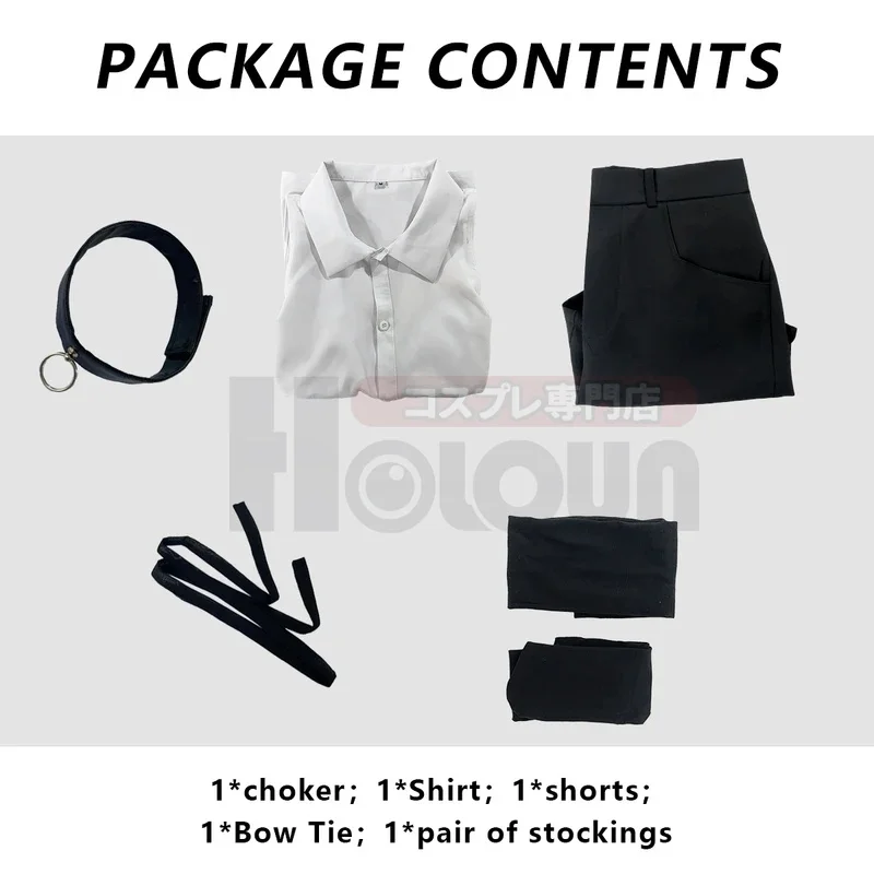 COSHOLOUN Chainsaw Anime Reze Disfraz de Cosplay, Peluca, Camisa Blanca, Pantalones Cortos Negros, Gargantilla, Corbata, Halloween, Navidad, Convenión, Rosa