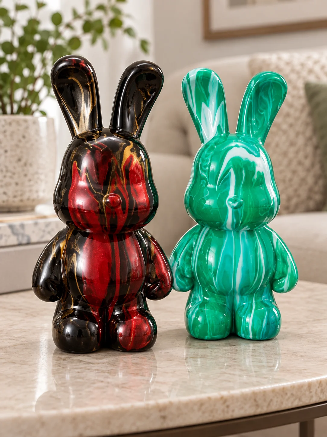 22cm 33cm Long Ear Rabbit Figurine DIY Painting Model Colorful Animal Statue Creative Room Desktop Home Office Decoration Gift