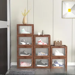 Wooden Stackable Display Case Transparent Shoe Storage Box for Sneakers and Collectibles, Baskets Home Organization