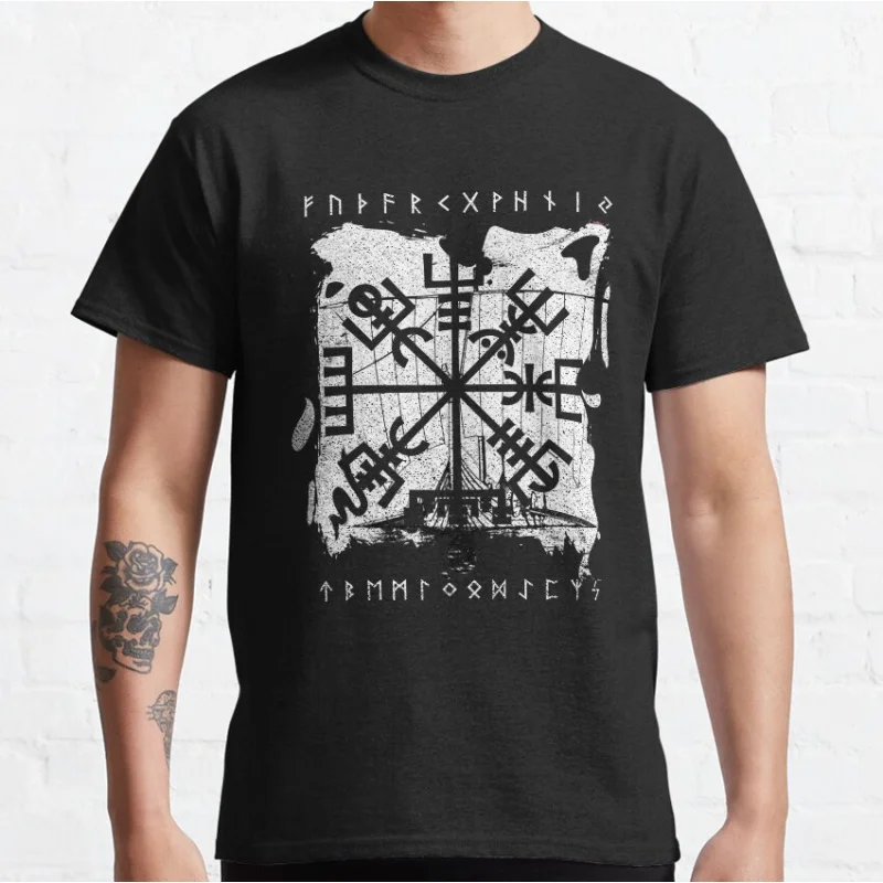 

Viking Navigation Compass Nordic retro Norse mythology Gift t shirt for man Large size Tops 100% cotton printed Clothes