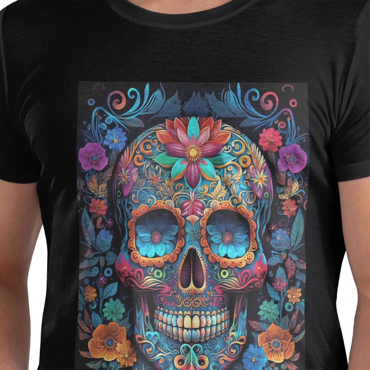 

Mexican Skull Calavera Illustration 100% Cotton T-Shirt Men's Classic T Shirts Men Round Neck Short Sleeve S-6XL