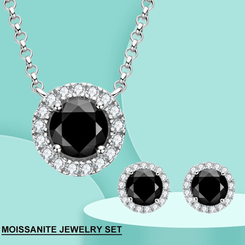 

Серьги-гвоздики AINUOSHI из стерлингового серебра 925 пробы, ожерелье с черным муассанитом 6,5 мм, 1 карат, 6 мм, карат, комплект женских украшений