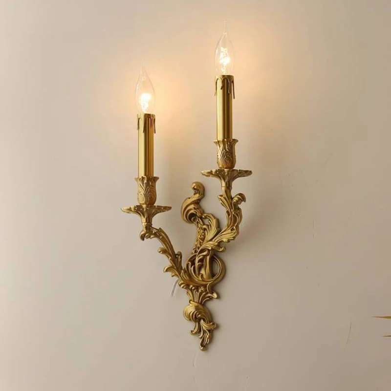 Nordic Rococo Lighting Fixture French Classic Vintage sconces Royal Lamp Antique Brass Wall lamp corridor Copper sconces