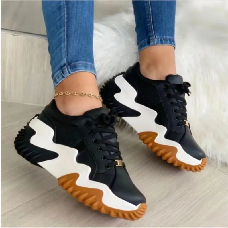 Women's Sneakers Spring Autumn Solid color Fashion Casual Shoes for Women Platform Lace Up Vulcanized Shoes Zapatillas De Mujer