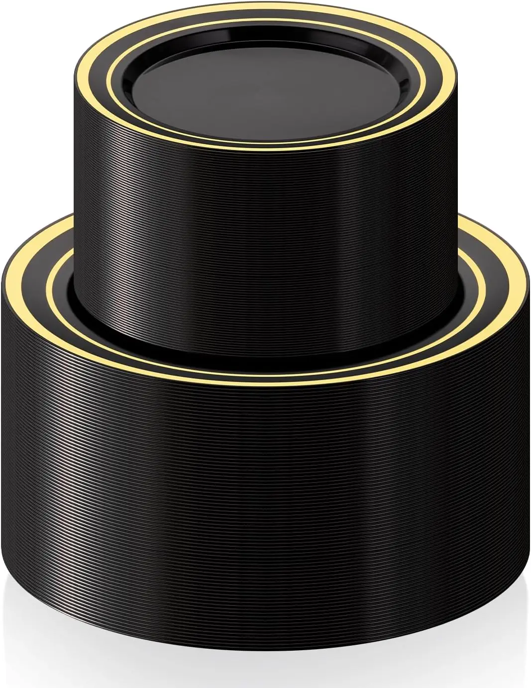 

200PCS Black Plastic Plates Set with Gold Rim, 100 Dinner and 100 Dessert Plates for Party, Wedding, Holiday