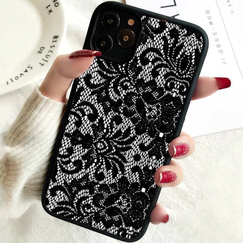 5 5S SE 2020 Phone Cover Case for iPhone 6 6S 7 8 PLUS X XS XR 11 12 13 MINI 14 PRO MAX Rubber Silicone Lace Flower