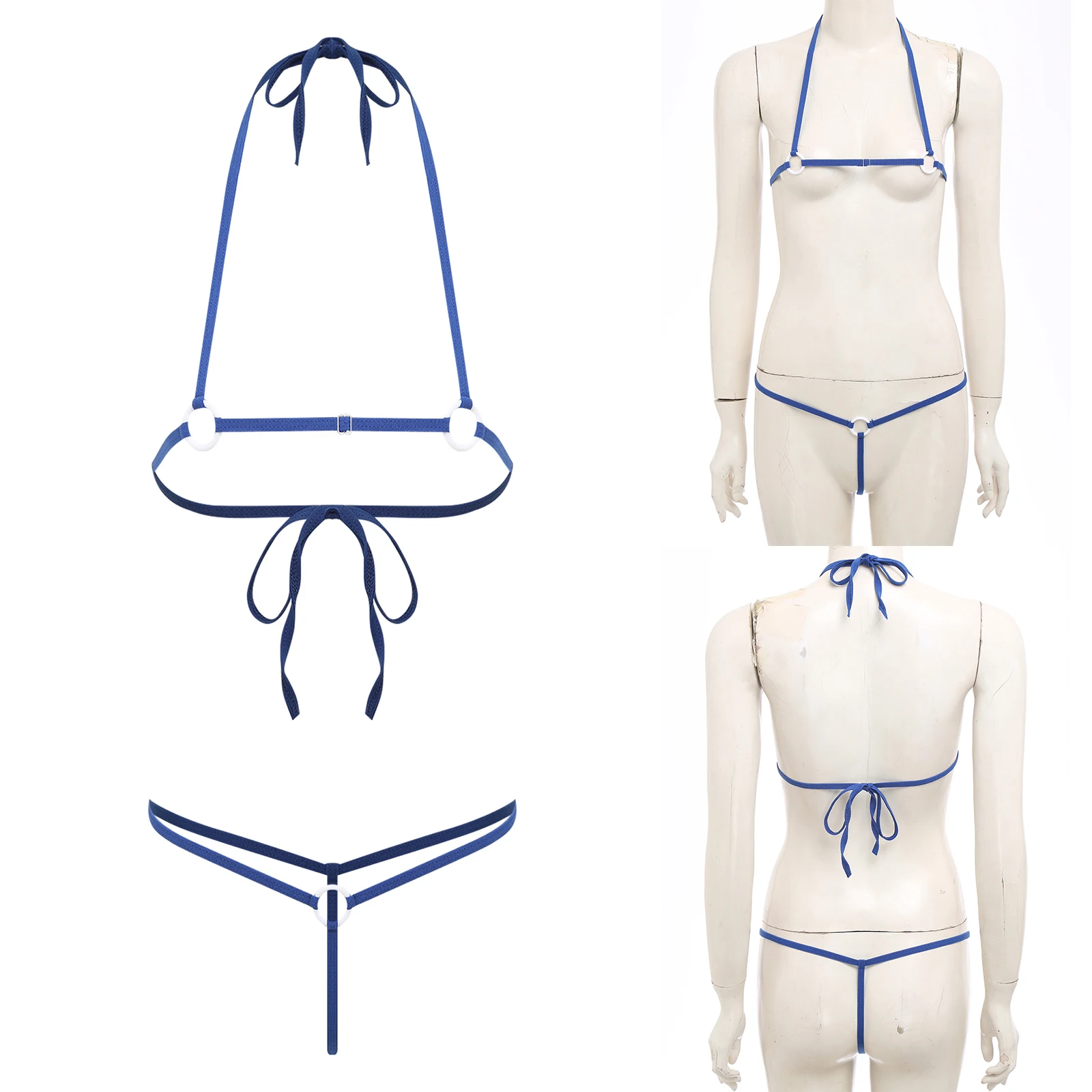 

Женские комплекты стимулирующего ночной белья: бюстгальтер с O-образными кольцами и вырезами на груди, а также микро-стринги для сна