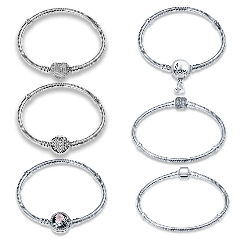 

Heart Bracelet Silver 925 Original 17-21 Double Layers Leaves Dog Paw Zircon Bracelets Fit DIY Charms Birthday Jewelry Gift