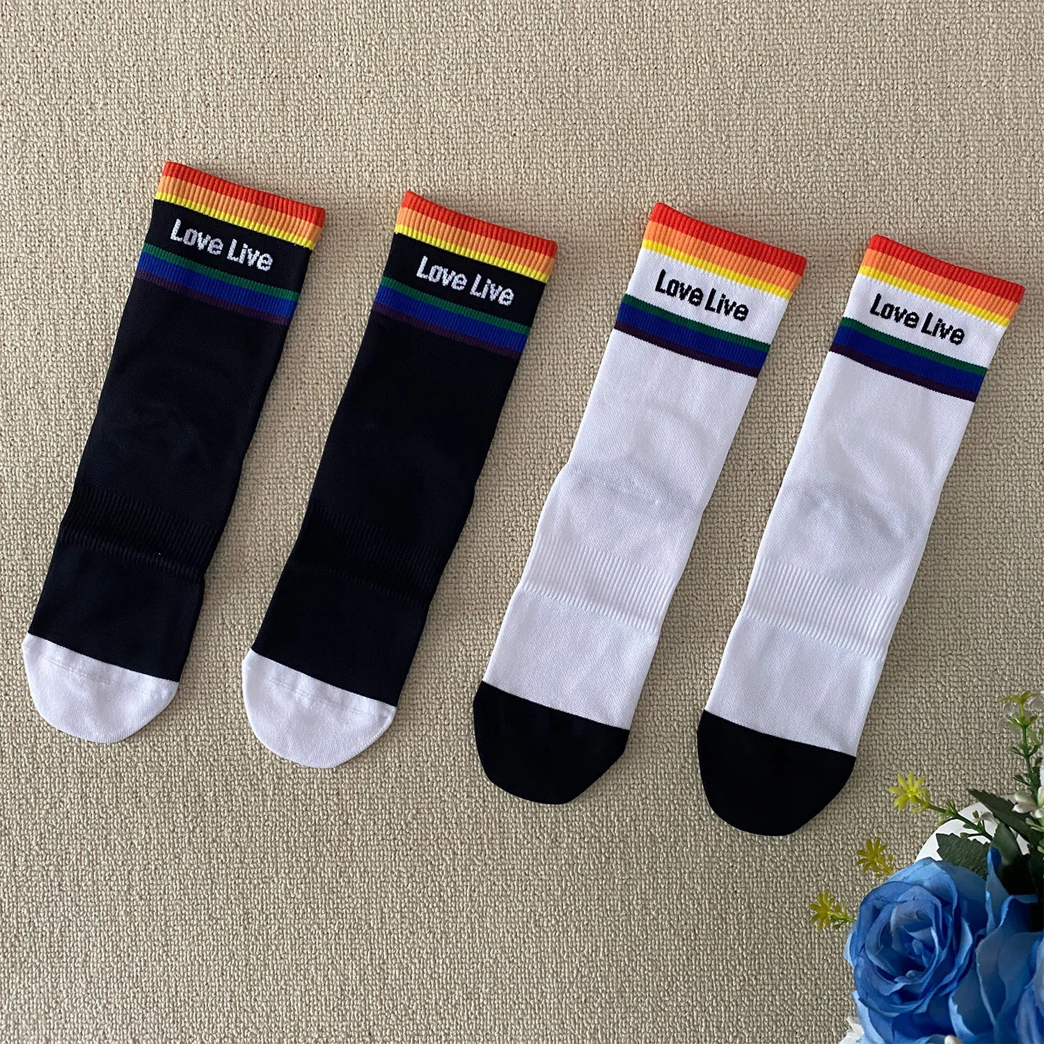 

QUMOR, 2 пары женских радужных носков, хлопковые милые полосатые белые носки, японские забавные носки в стиле Харадзюку, каваи