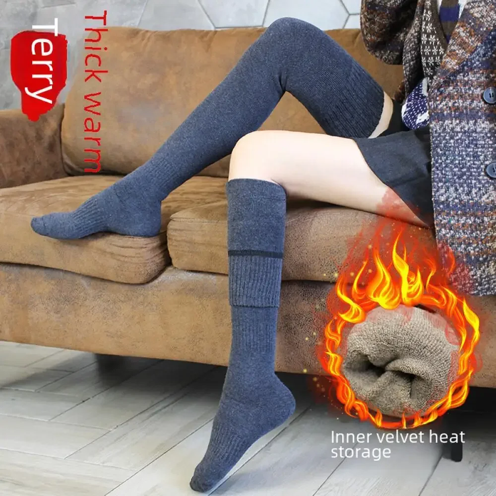 Plush Terry Long Knee Socks Female Fall Winter Japan Korea Style Tall Velvet Calf Cozy Stockings Youth2024 New Thick Warm Socks