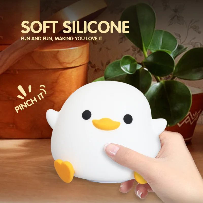 Pato silicone luz da noite para crianças com temporizador usb recarregável escurecimento toque lâmpada dormir quarto dos desenhos animados animal decoração presente