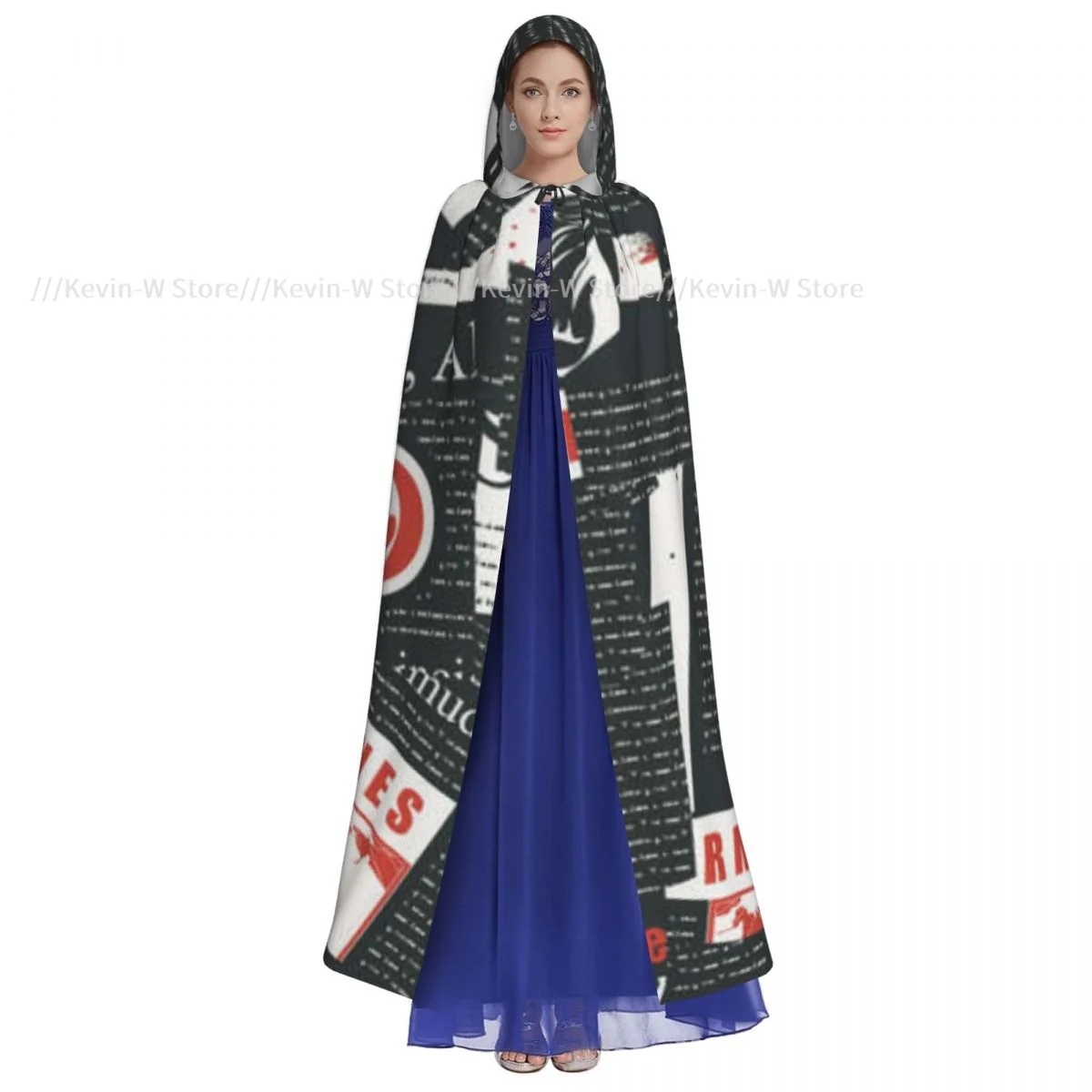 Unisex Adult Abstract Magazine And Newspaper Cloak with Hood Long Witch Costume Cosplay