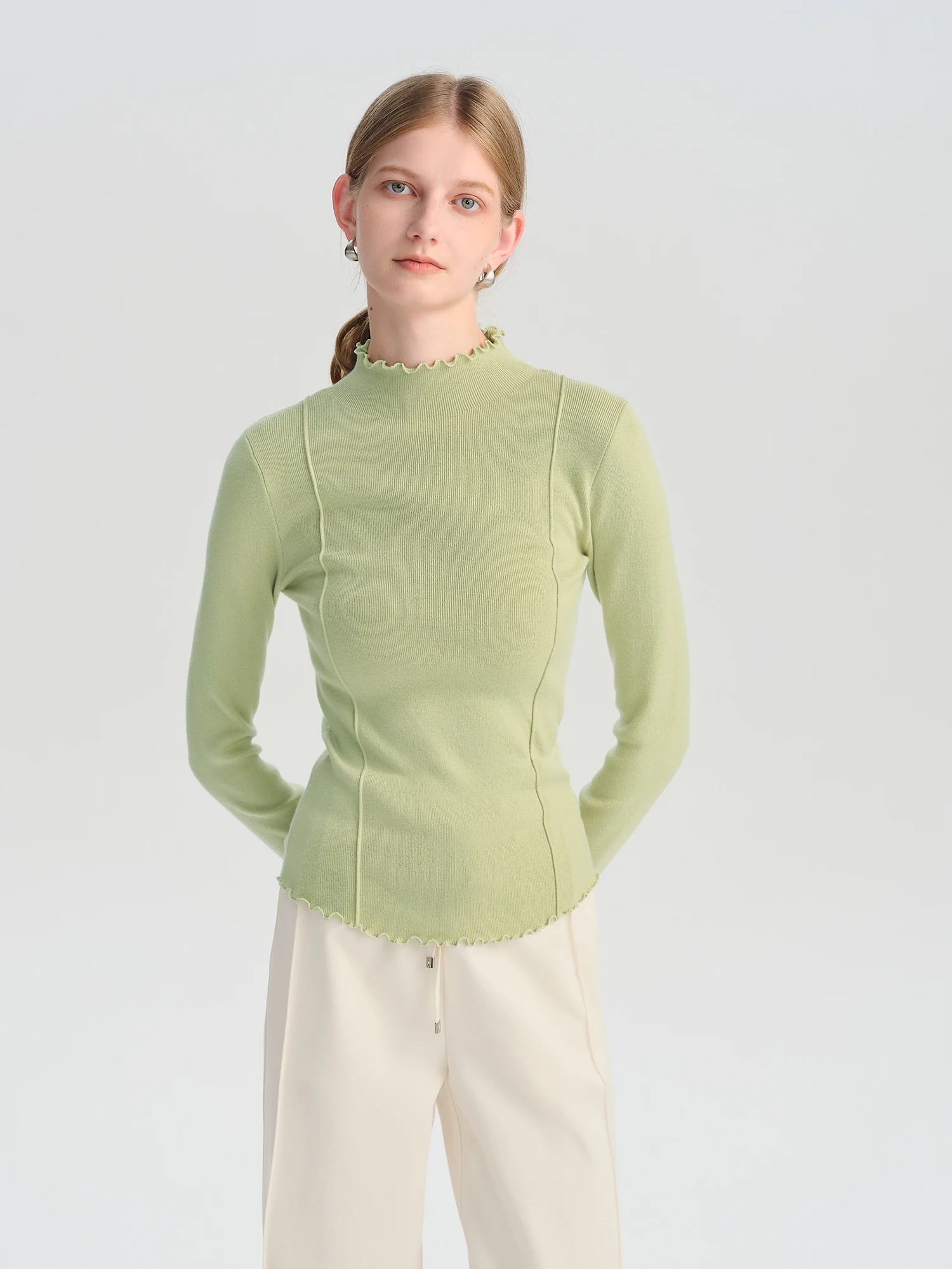 Ziqiao Petite Damen-Strickpullover mit halbhohem Kragen und Stickerei, 2025, Herbst, neuer Stil, Slim-Fit, schlankmachende Basisschicht-Oberteil 25ZQ93023
