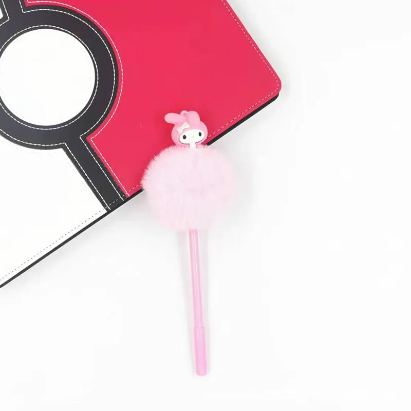 Sanrio 6/12pcs Gel Pen Kawaii Hello Kitty Kuromi Cartoon Hair Ball Pen Student Writing Brush Pen Office Stationery Wholesale