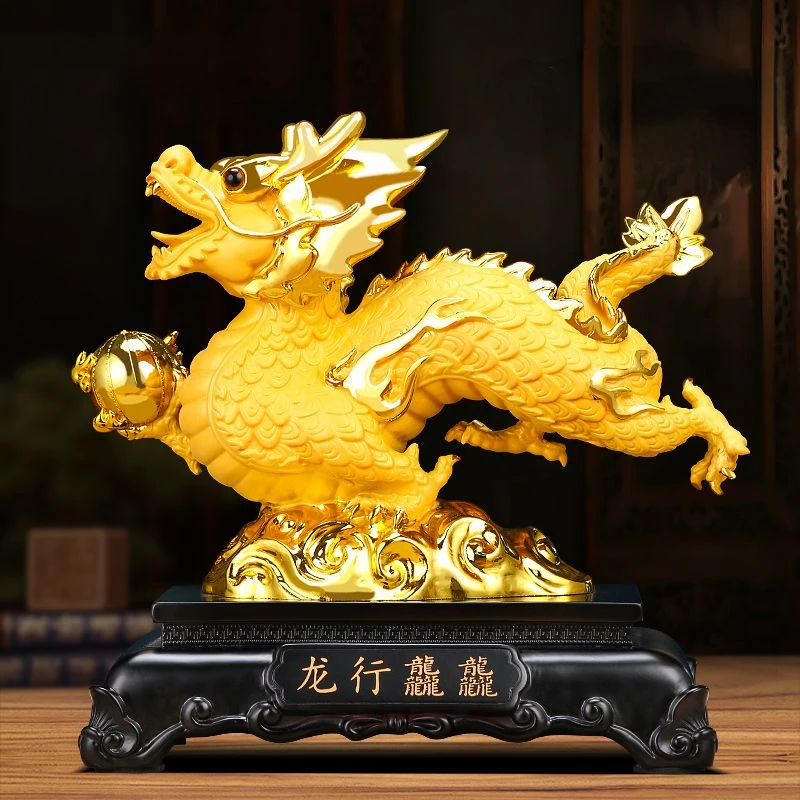 Chinese Style Zhaocai Fengszhui Golden Dragon Ornament Wealth Attract Lucky Dragon Mascot Desktop Decoration