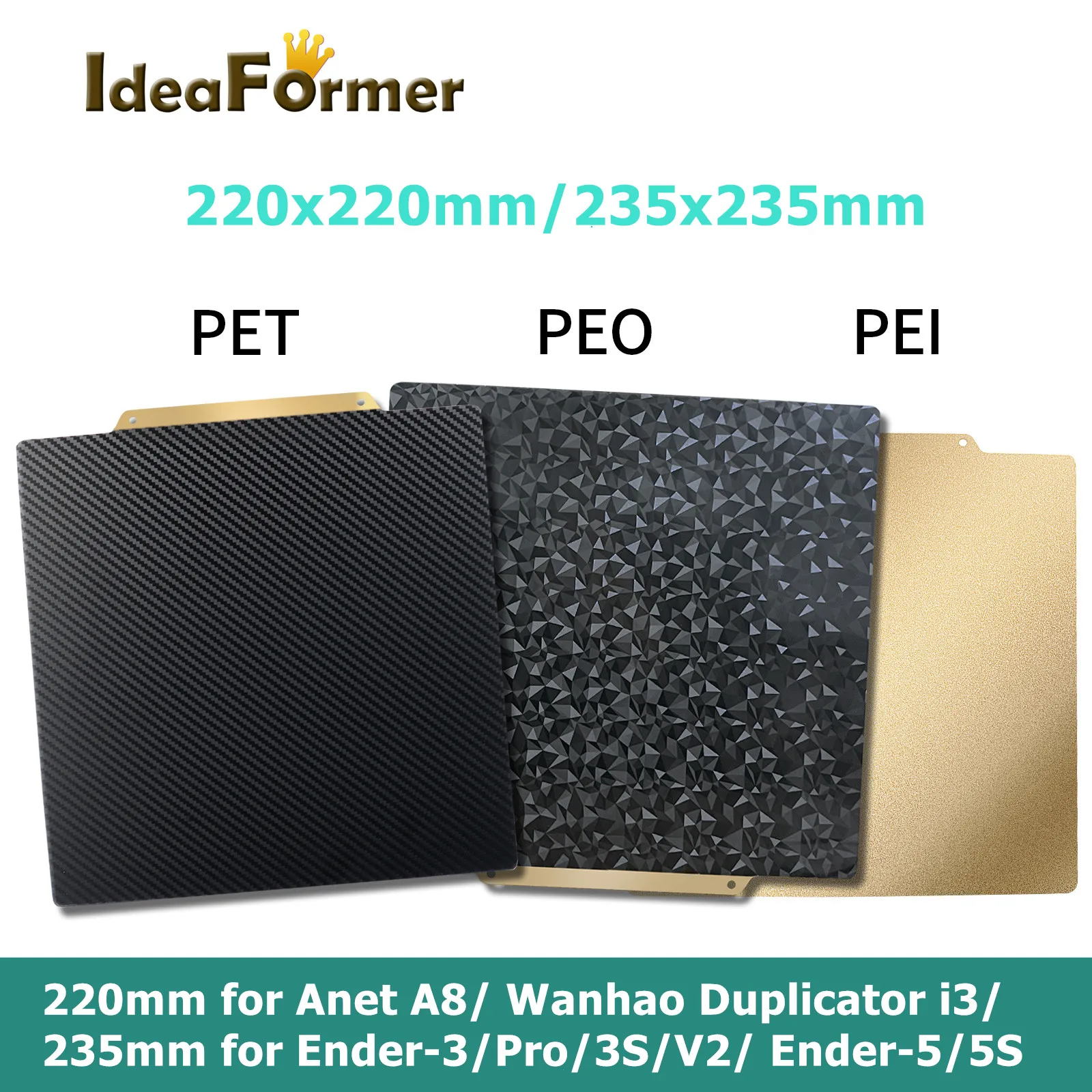 Lamiera PEI 235x235 lamiera magnetica per molle 220x220 piastra di costruzione PEO PET PEI a doppio lato per stampante 3D CR 20 Anet A8 Ender 3