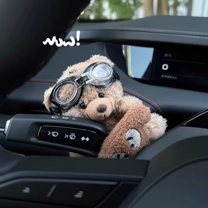 

Cute Bear Plush Car Decoration - Gear Shift/Turn Signal/Windshield Wiper Ornament, Adorable Auto Interior Accessory