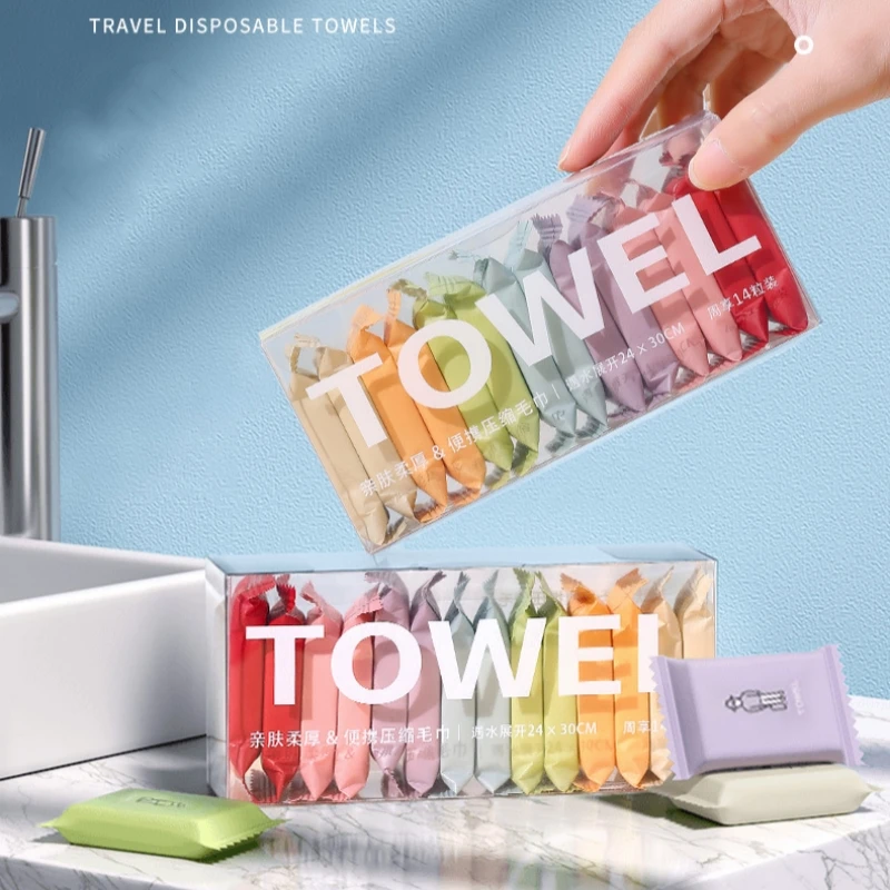 

14PCS Compressed Towel Travel Disposable Face Towel Cleaning Quick Drying Towel Pure Cotton Non-Woven Fabric Wipes Makeup Towel