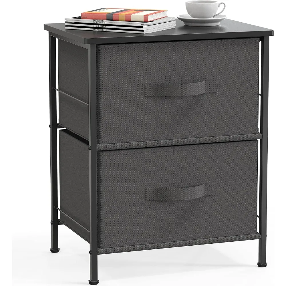 

2 Tier Night Stands Dresser for Bedroom Organizer Drawer Storage Tower, Dark Grey