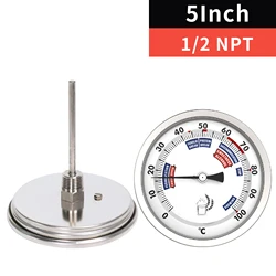 5 Inch Stainless Steel Brewing Thermometer 0-100°C for Home Beer Wine Fermentation – 1/2 NPT Threaded